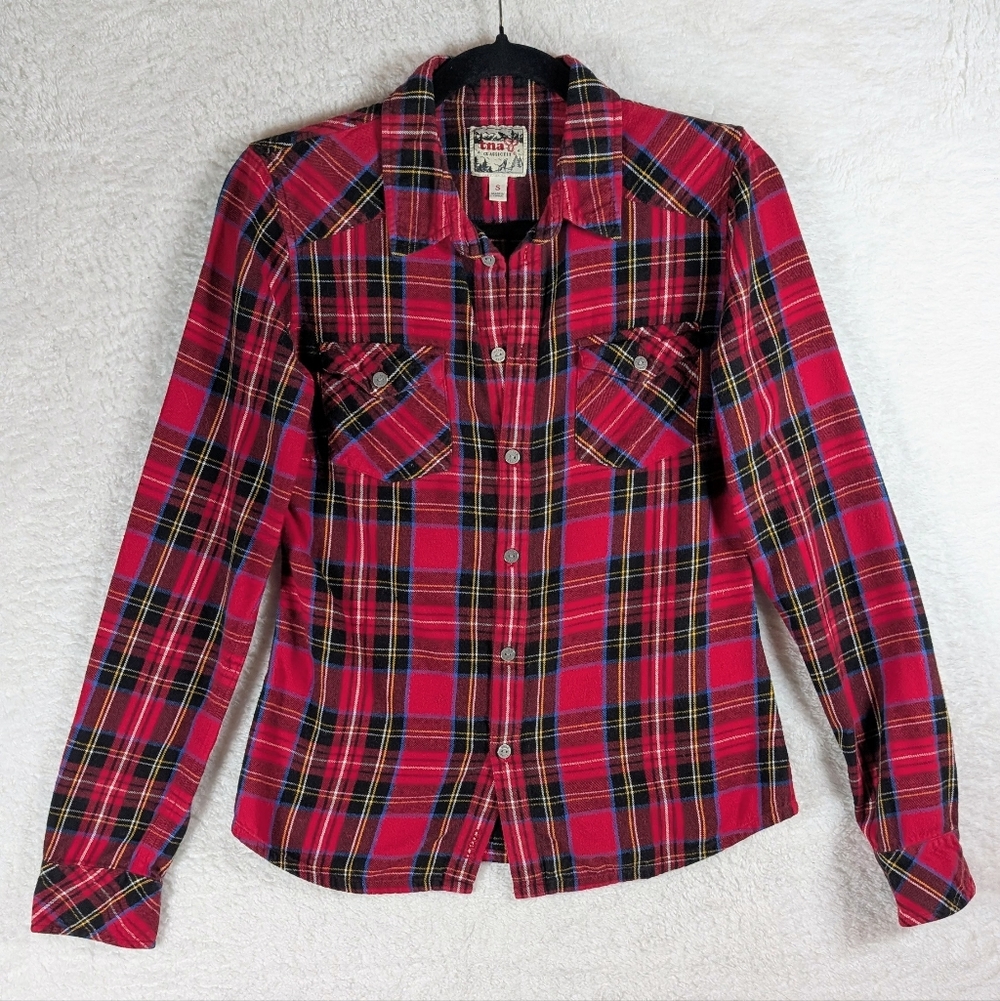 578-TNA Red and Black Plaid Shirt‎ Fit (xS)